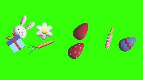 Animation of Easter elements on green screen chroma key, motion graphic design Stock Footage 265624882