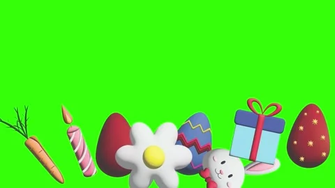 Animation of Easter elements on green screen chroma key, motion graphic design Stock Footage 265624893