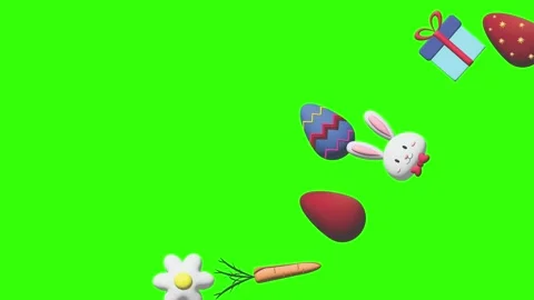 Animation of Easter elements on green screen chroma key, motion graphic design Stock Footage 265624894