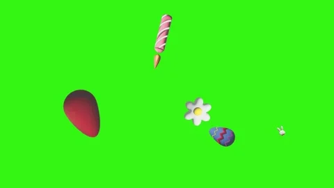 Animation of Easter elements on green screen chroma key, motion graphic design Stock Footage 265624895