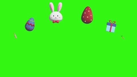 Animation of Easter elements on green screen chroma key, motion graphic design Stock Footage 265624910