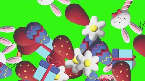 Animation of Easter elements on green screen chroma key, motion graphic design Stock Footage 265624911