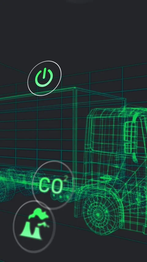 Animation of eco icons and data processing over 3d car technical drawing Stock Footage 321625739