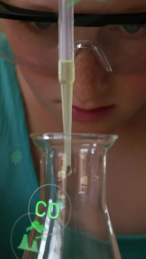 Animation of eco icons and data processing over caucasian girl in laboratory Stock Footage 341956716