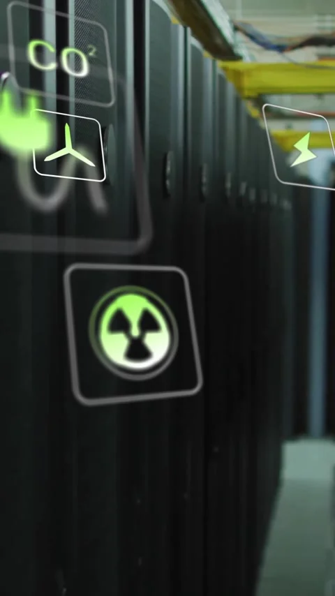 Animation of eco icons and data processing over computer servers Stock Footage 342811550