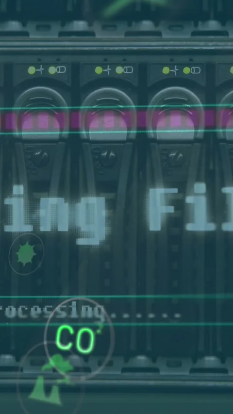 Animation of eco icons and data processing over computer servers Stock Footage 342916242