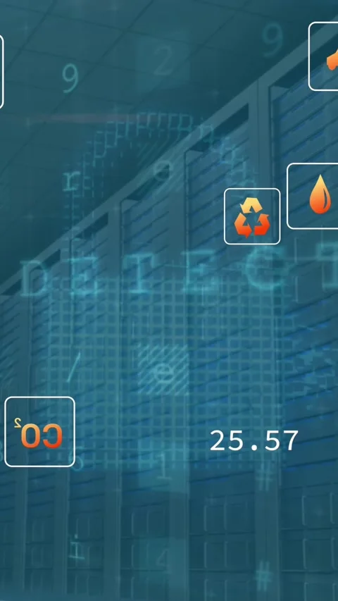 Animation of eco icons and data processing over computer servers Stock Footage 343028154