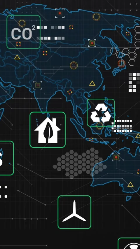 Animation of eco icons and data processing over world map Stock Footage 343504308