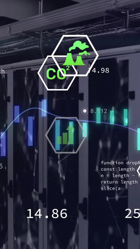 Animation of eco icons and data processing over computer servers Stock Footage 343718947