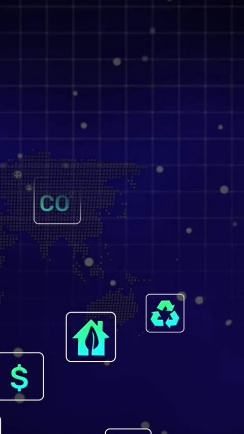 Animation of eco icons and data processing over world map Stock Footage 343721427