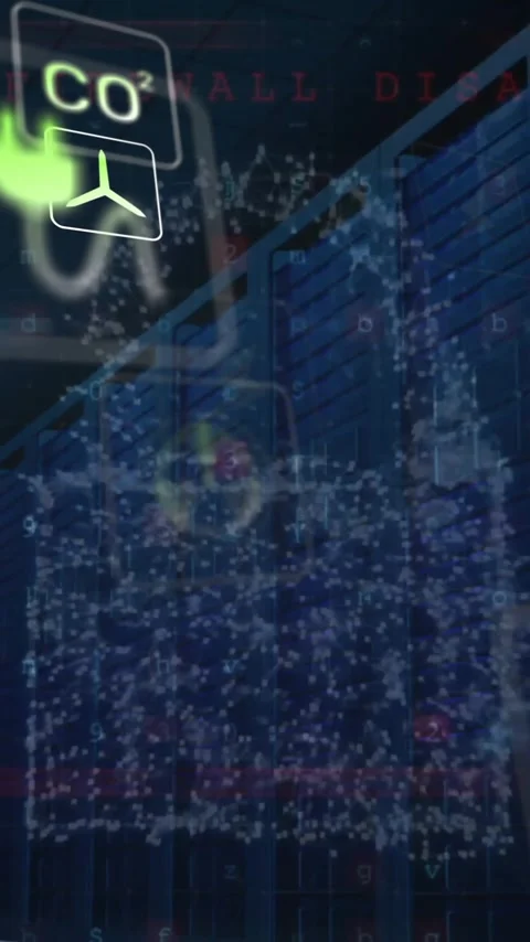 Animation of eco icons and data processing over computer servers Stock Footage 343738150