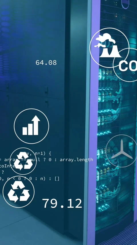 Animation of eco icons and data processing over computer servers Stock Footage 344284037