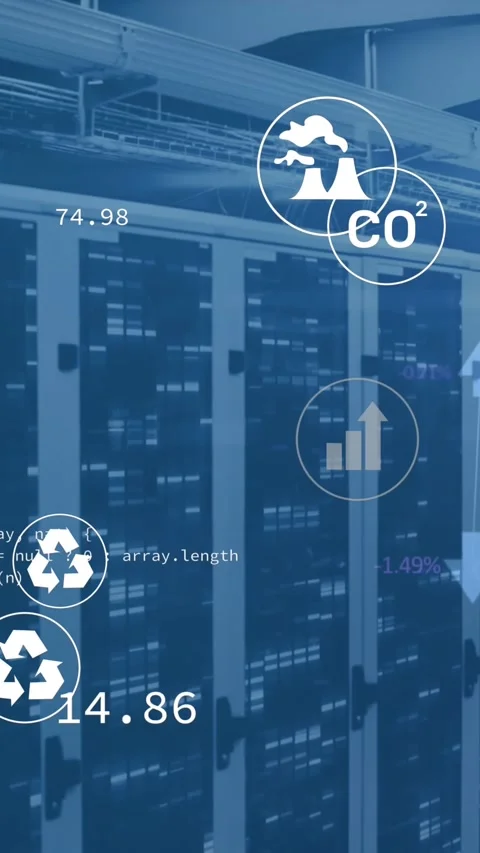 Animation of eco icons and data processing over computer servers Stock Footage 344331884