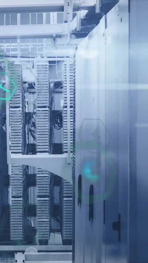 Animation of eco icons and digital data processing over computer servers Stock Footage 342010532