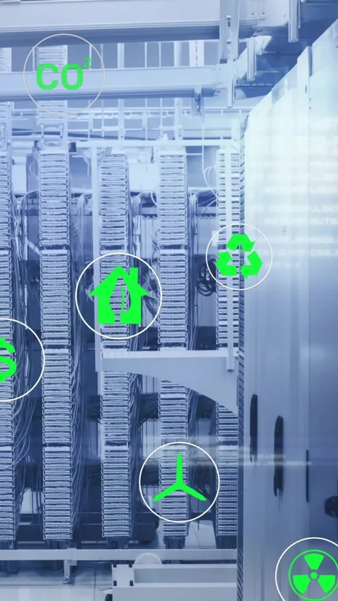 Animation of eco icons and digital data processing over computer servers Stock Footage 342010535