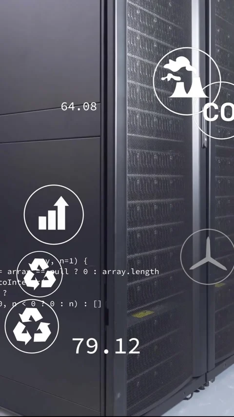 Animation of eco icons, digital data processing over computer servers Stock Footage 344331897