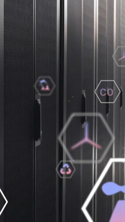 Animation of ecology icons and data processing over server room Stock Footage 344244246