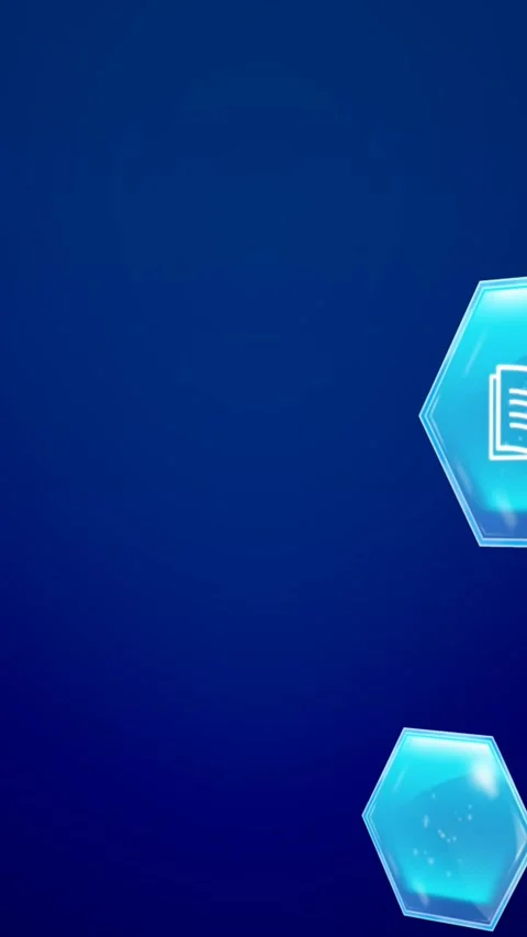Animation of education and learning blue hexagon icons on blue background Stock Footage 324020844