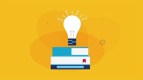 Animation of education icon featuring stack of books and shining light bulb.. Stock Footage 339119093