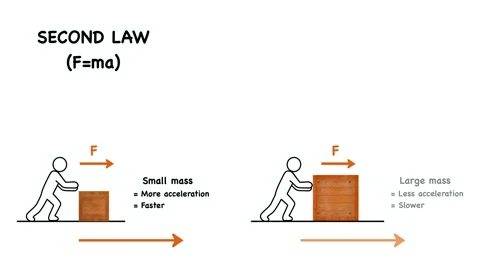 Animation of Educational infographics explaining Newton second law of motion Stock Footage 345220977