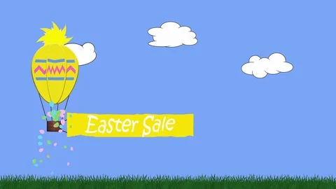 Animation of egg shaped balloon towing a banner with the message Easter sale Stock Footage 101539850