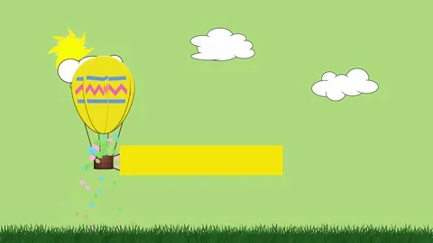 Animation of egg shaped balloon towing a blank banner for own message Stock Footage 101540454