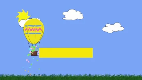 Animation of egg shaped balloon towing a blank banner for own message Stock Footage 101540982