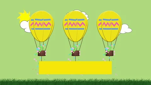 Animation of egg shaped balloon towing a blank banner for own message Stock Footage 101658647