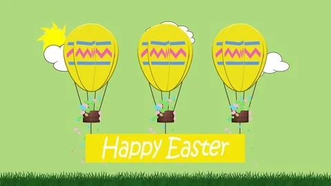 Animation of egg shaped balloon towing a banner with the message Happy Easter Stock Footage 101659580