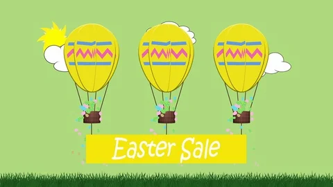 Animation of egg shaped balloon towing a banner with the message Easter sale Stock Footage 101659645