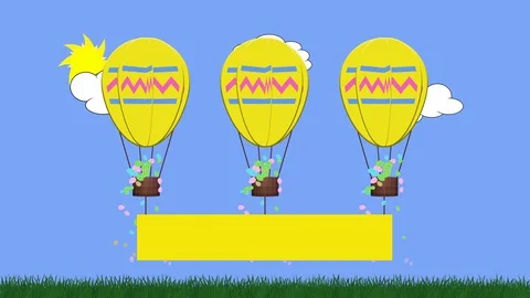 Animation of egg shaped balloon towing a blank banner for own message Stock Footage 101660007