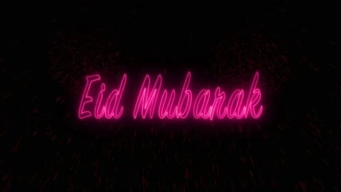 Animation of eid Mubarak background with neon elegance text and fire works Stock Footage 130826376