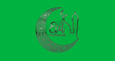 Animation of eid mubarak text in with green crescent moon and mosque on black Vídeo Stock 325030848
