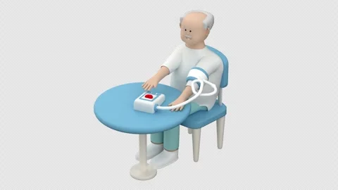Animation of an elderly man character sitting at a table Stock Footage 333071376