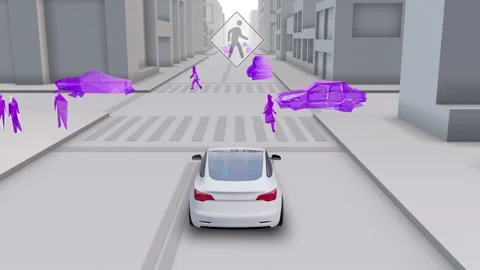 Animation of Electric Autonomous Car Computer Vision. Stock Footage 167077893