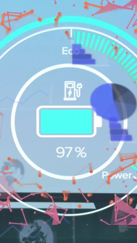 Animation of electric car and data processing over scope and networks Stock Footage 344595602