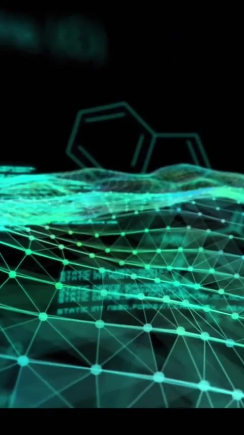 Animation of element diagrams and data processing over glowing green network Stock Footage 343504494