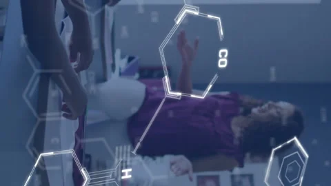 Animation of elements and data processing over diverse female teacher and Stock Footage 314615756