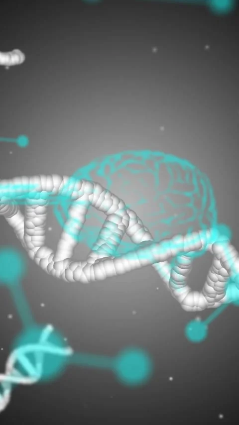 Animation of elements, brains, dna strands and data processing on dark Stock Footage 320589726