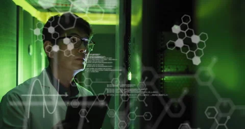 Animation of elements, charts and data processing over asian male technician Stock Footage 267085553