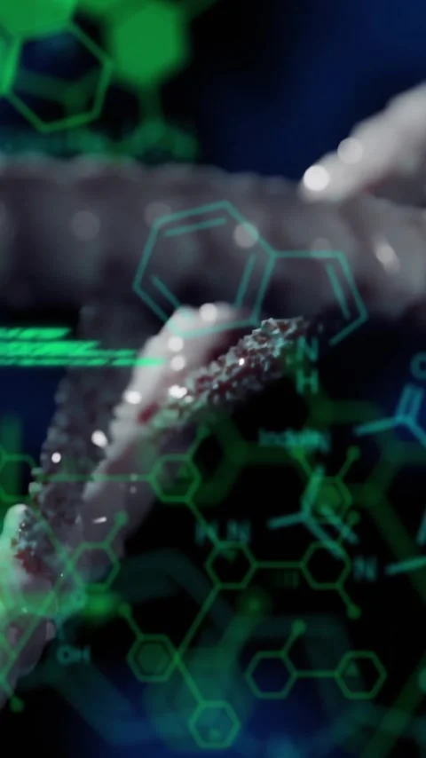 Animation of elements, charts and data processing over dna on black background Stock Footage 343739519
