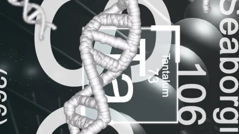 Animation of elements over dna and number on black background Stockbeeldmateriaal 312520588