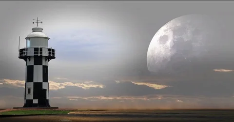 Animation of an Elephant floating behind Lighthouse Video stock 85391986