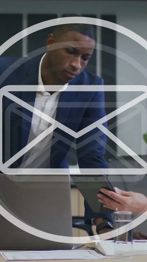 Animation of email icon and data processing over diverse business people in Video stock 319156705