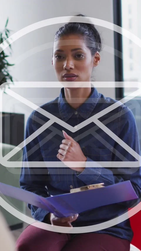 Animation of email icon and data processing over diverse business people in Stock Footage 344614241