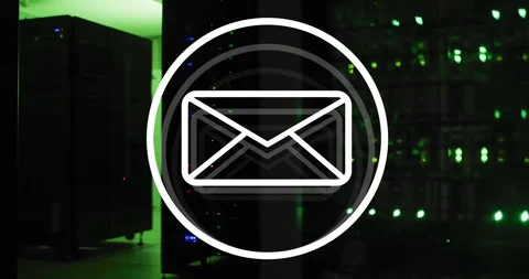 Animation of email icon and digital data processing over computer servers Video stock 308272876