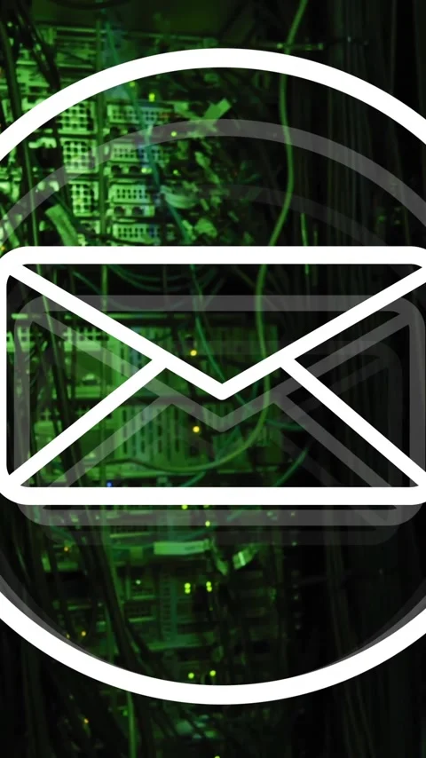 Animation of email icon and digital data processing over computer servers Stock Footage 320215923