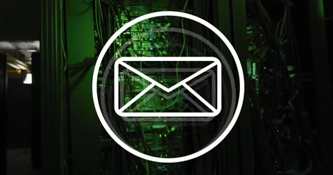 Animation of email icon and digital data processing over computer servers Video stock 326032982