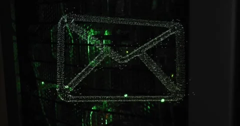 Animation of email icon and digital data processing over computer servers Video stock 328463876