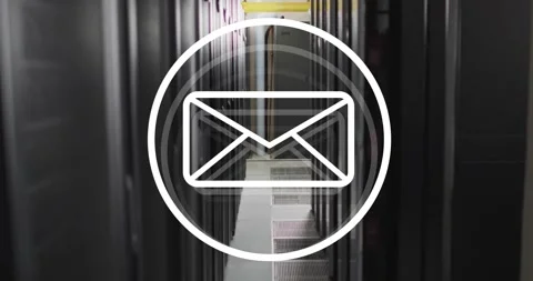Animation of email icon and digital data processing over computer servers Video stock 329127535